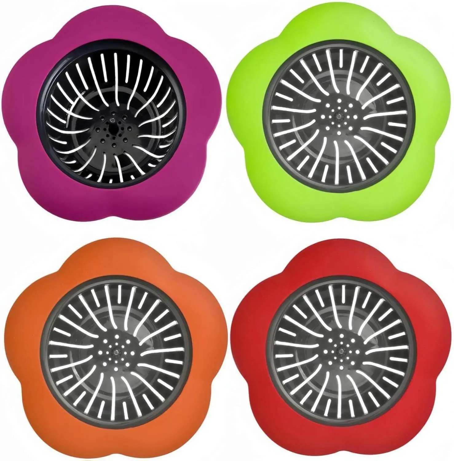 4PCS Silicone Kitchen Sink Strainers, 4.5" Large Wide Rim Petal Design, Anti-Clogging Anti-Slip Rust-Resistant Drain Protectors, Kitchen Sink Accessories for Drains (Multicolor)