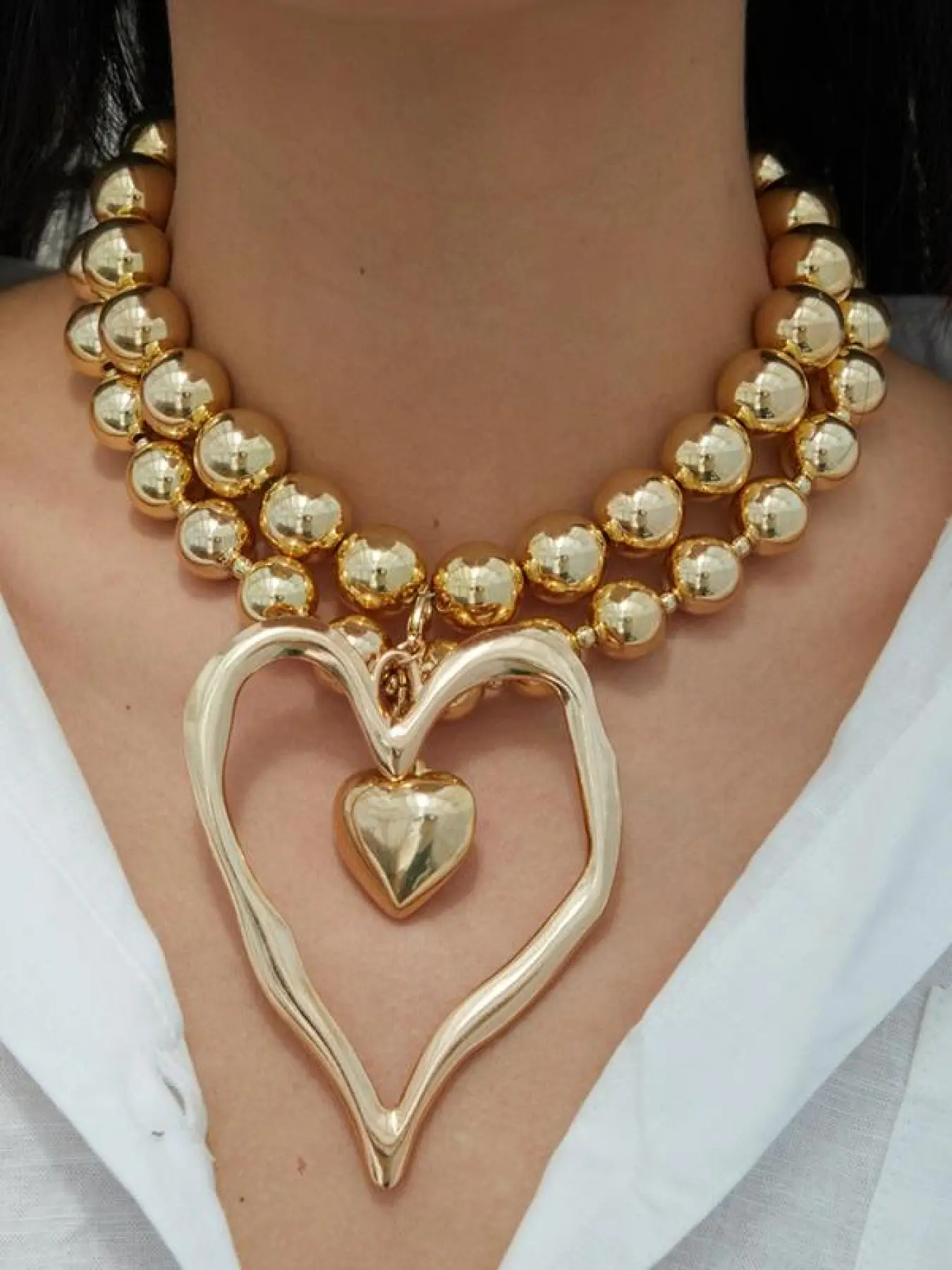 Boho Style Beaded Heart Shaped Necklace, Chunky Necklace, Elegant Necklace, Gifts for Girlfriend, Fashion Jewelry Accessories for Party, Daily Clothing Decor, Fashionable Jewelry Accessories#Fashionweek#Fallfreshness