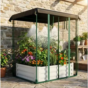 Gaomon 48"x36"x12" 3-in-1 Galvanized Metal Raised Garden Beds Kit, Self-Watering Planter Box with Shade Cloth, Irrigation Drip System, Insect Mesh for Outdoor Vegetables, Flowers