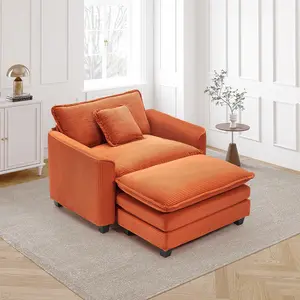 【Multi-package + Free gift】Oversized Chair with Ottoman, Modern Corduroy Sofa Bed, Single Sofa Chaise, Large Upholstered Sofa for Living Room, Bedroom