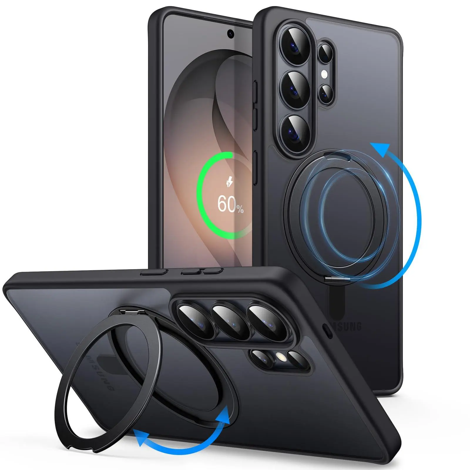 JETech 360-Degree Rotatable Ring Casing for Samsung Galaxy S26 Ultra Smartphone, MagSafe-Compatible, Matte Shockproof Cellphone Protection Cover with Handheld Stand & Ring Holder, Accessories