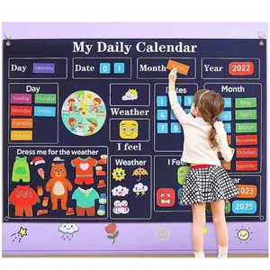 Early Education Educational Felt Daily Calendar Busy Board, 1 Set Early Learning Interactive Wall Hanging Decoration Gift, Montessori Children's Toy, Boys and Girls Educational Toy, Visual Learning Tool
