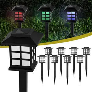 Backyard Dedicated 12 Pack Multi Color Solar Path Stake Decor with Pagoda Grid Window Outline, Waterproof ABS Shell & Frosted Delicate Glass, Spike Plug Base & Auto Dusk Dawn Switch for Yard, Patio, Driveway, Walkway, Garden Courtyard Landscaping Setup