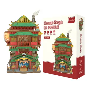 Tonecheer 3D Wooden Jigsaw Puzzle Kit for Adults - DIY Wood Model Building Set with Desktop Storage Box, Japanese Onsen Saga 3D Wooden Miniatures Dollhouse, Auto-Sensing Home Decor Craft Gift for Christmas, Birthday