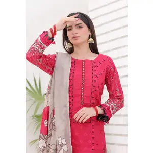 Deep Rose 3-Piece Embroidered Lawn Set (Bana Dora)