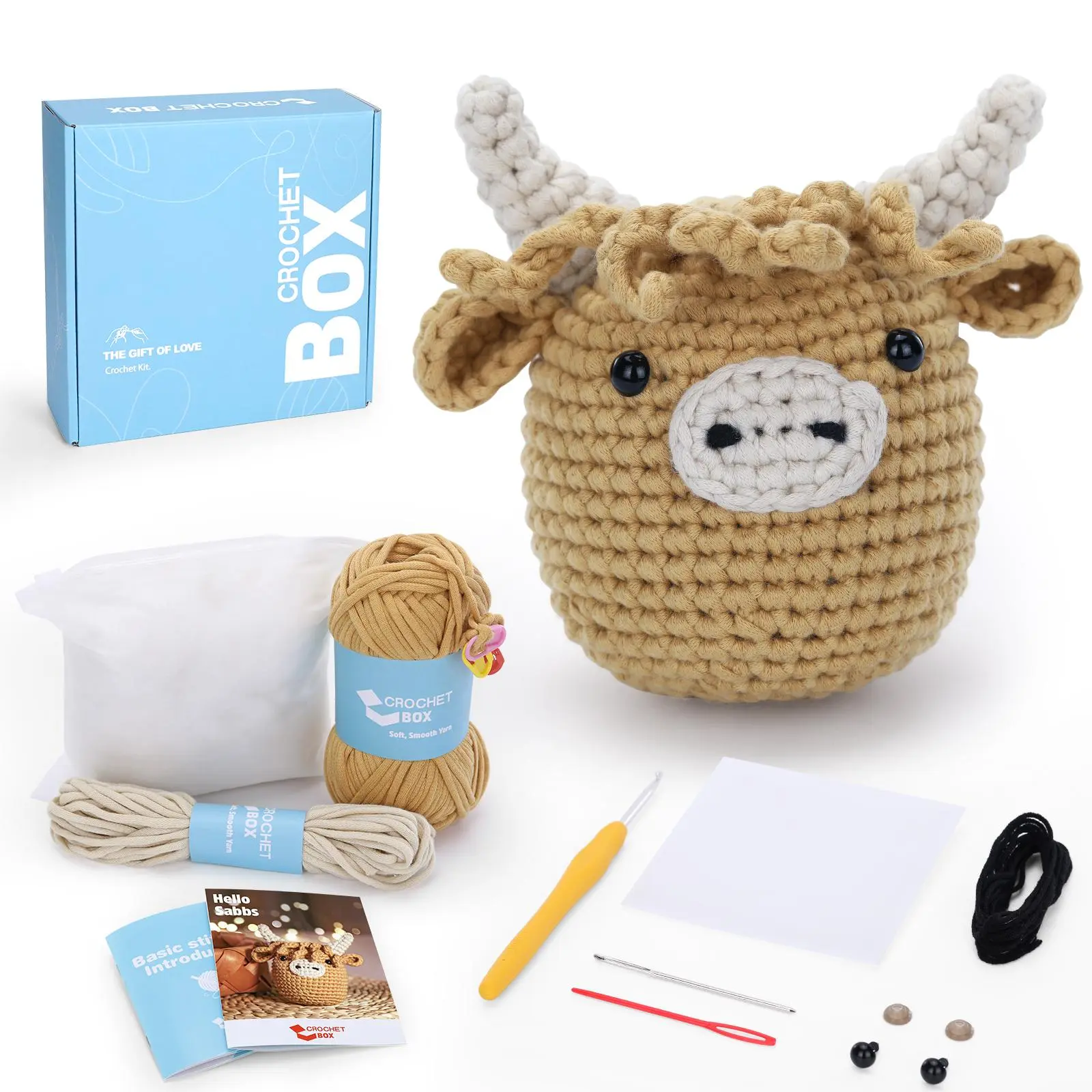 Highland Cow Crochet Kit, Amigurumi Crochet, DIY Beginners Crochet Kit, Crochet Set, Including Soft Yarn, Polyester Nylon Yarn, Step-by-Step Video Tutorial, Crochet Guide, Hook, Stitching Needle, Holiday Birthday Gift for Adults, Handmade Gifts