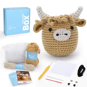 Highland Cow Crochet Kit, 1 Set DIY Highland Cow Beginners Crochet Kit, Including Soft Yarn, Polyester Nylon Yarn, Step-by-Step Video Tutorial, Crochet Guide, Hook, Stitching Needle, Holiday Birthday Gift for Adults, Handmade Gifts, Handmade Crafts