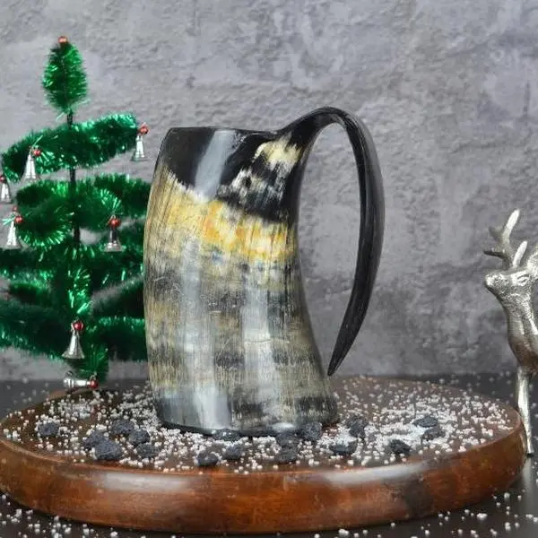 OLDEMPEROR Viking  Drinking Horn Mug - 16 Oz - Gifts for Men, Women Dad, Husband - Unique Handmade for Hot & Cold - Food Grade Medieval Style  Ale Beer & Mead Cup