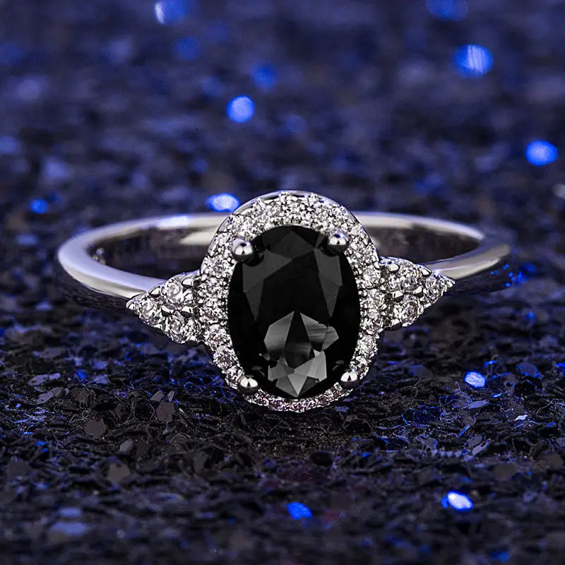 Black Diamond Set Zircon Ring New Women's Engagement Banquet Fashion Jewelry with Metal Coating for Special Occasions Elegant and Stylish Dark Aesthetic Rings Cubic Zirconia Rings