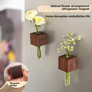 Magnetic Wooden Test Tube Vase | Solid Wood Flower Propagation Holder, Fridge Magnet Hydroponic Plant Decor