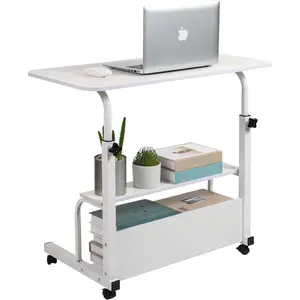 Adjustable Height Mobile Computer Desk for Small Space Rolling Writing with Wheels Corner  Office Study Portable Bedrooms Work Desk Standing Table Sizes 31.5X15.7 Inches White