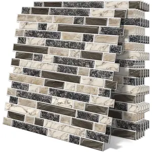 Thick Peel and Stick Backsplash Tile 12"x12" 3D Self Adhesive Marble Tiles for Kitchen and Bathroom Wall 10-Sheet Brown