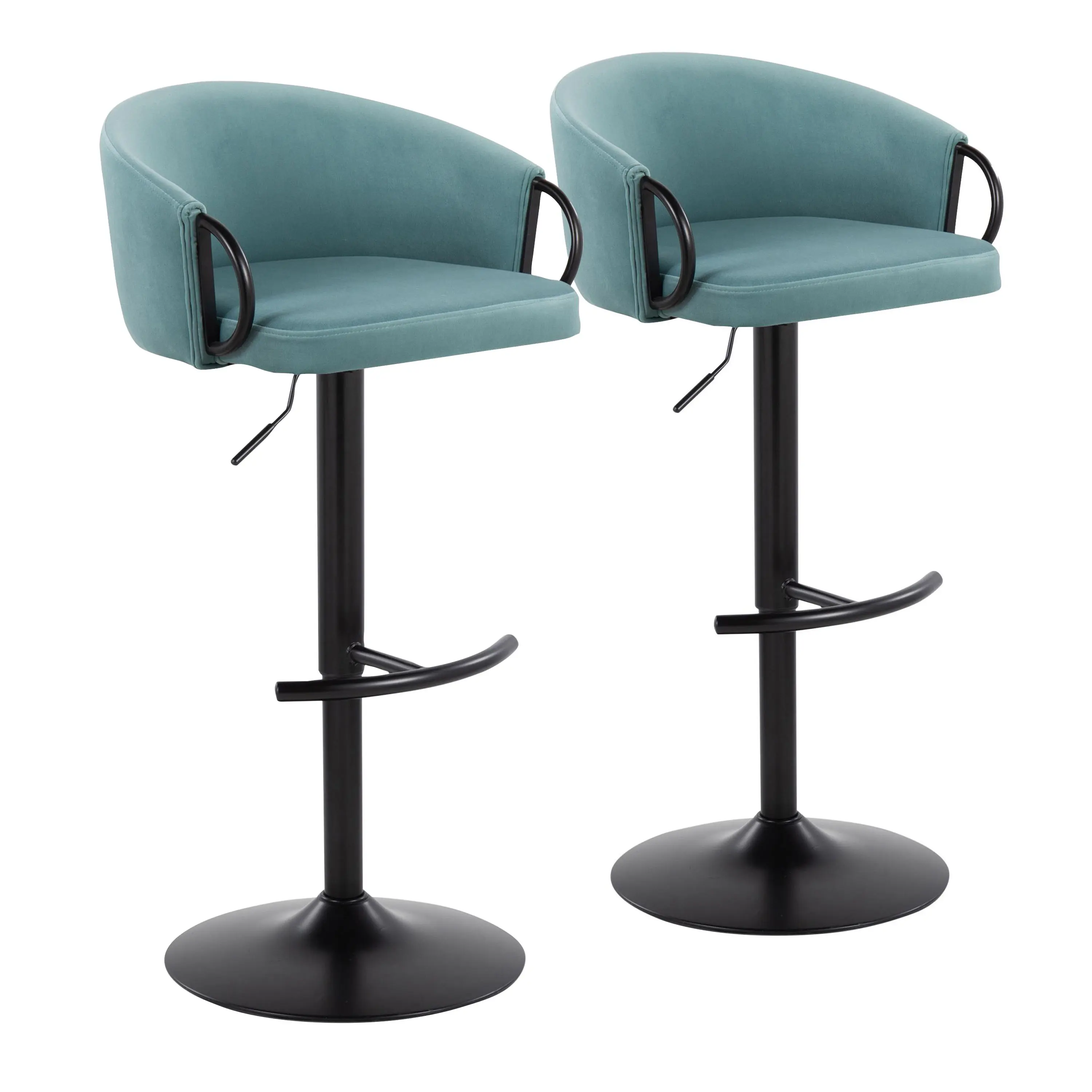 Adjustable Barstool Set of 2 with Swivel, Velvet Upholstered Seat, Black Metal Frame, Rounded T Footrest, Height Adjustable Bar Chairs for Kitchen Counter Island Home Bar Dining Room