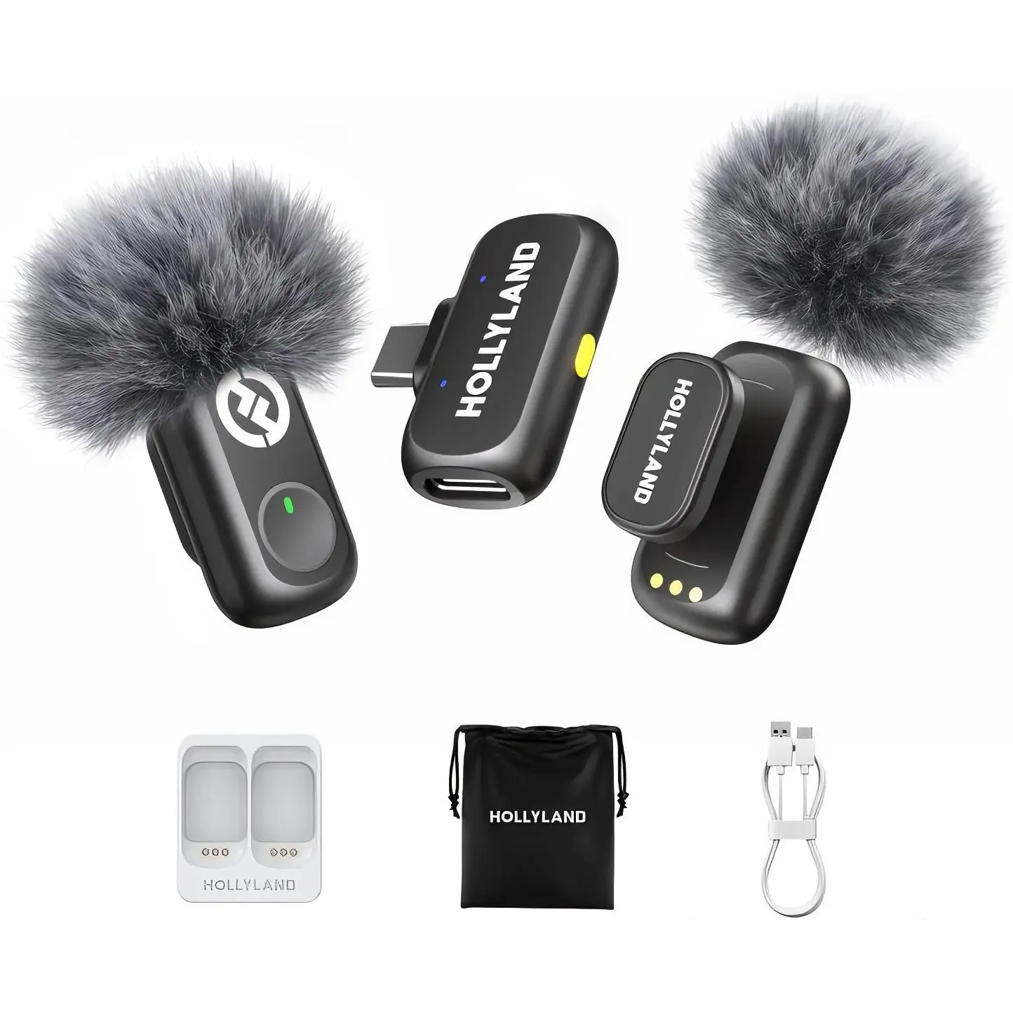 Hollyland Lark A1 Wireless Microphone for iPhone & Android 48kHz/24-bit Studio Audio 3-Level Noise Cancellation 200m Range Magnetic Mini Mic for Video Recording Live Streaming 2TX USB-C RX