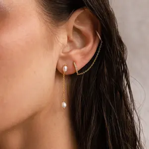 Pearl Drop Chain Earrings by Caitlyn Minimalist