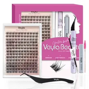 Veyla Lashes Waterproof DIY Lash Extension Kit, 10-16MM Wispy Lash Clusters Kit, Ultra-thin Soft Band Eyelash Extension Kit with Waterproof Lash Bond and Seal, Professional Lash Remover, Tweezers for Girls Gift Makeup Secret