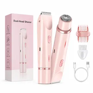 Bikini Trimmer for Women, Electric Shaver and Razor Rechargeable 2-in-1 Body and Facial Epilator, Dual Heads for Painless Trimming of Pubic Hair, Face, Underarms and Legs, IPX7 Waterproof. Christmas Gift New Year Gift Shaving Grooming
