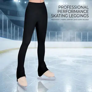 Girls' High Waist Ice Skating Pants - Black Soft Seamless Warm Leggings with Bell Bottoms Design Perfect for Kids Teens Competition Practice Winter Sports Comfortable Stretchy Fabric
