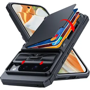 for Google Pixel 9/9 Pro Case/Pixel 9 Case with Card Holder (4 Cards) & Sliding Camera Cover & Kickstand[RFID Blocking] Full-Body Shockproof Wallet Phone Case Smartphone Protective