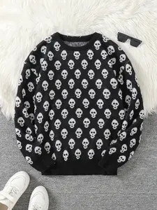 Men's Skull Full Print Knit Sweater, Casual Fall/winter Clothing, Fashion Street Style Design, Perfect Gift Idea