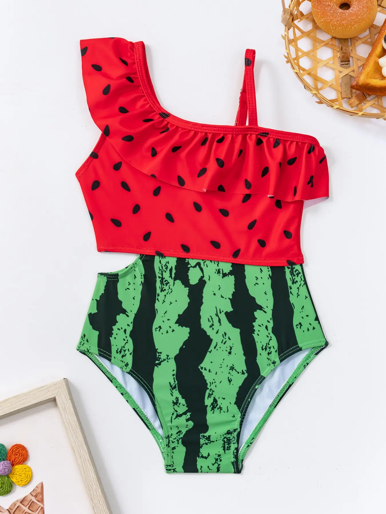 Cute Cartoon Print One-Piece Beach Swimsuit, Stylish for All Seasons, Adorable Girls Swimwear for Beach & Spa, Swim Bodysuit, Summer Swimwear
