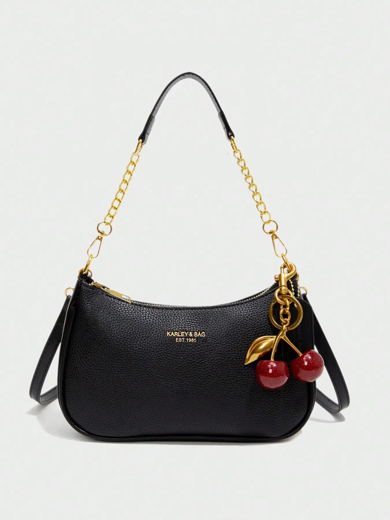 New Fashion Classic Letter Pattern Shoulder Bag, Cherry Pendant Decoration, Stylish Crossbody Crescent Bag for Women, Autumn Winter New Arrival, Elegant Bags