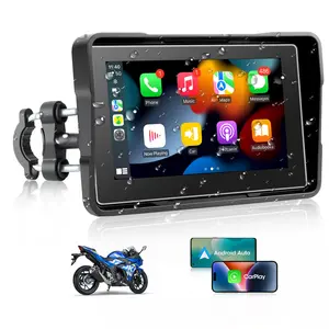 5 Inch Motorcycle Carplay Touchscreen GPS Navigation System with Apple Carplay and Android Auto Portable Screen with Dual Bluetooth, Navigation, Siri, Google Assistant