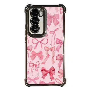 Ribbon Print Pattern Aesthetic Electroplated TPU Casing For iphone 16 15 14 13 12 11 X XS PRO PLUS MAX Four Corners Anti-Fall Transparent Soft Silicone Gift Shockproof Protection Anti-Drop Protective Protector Phone Cases Shell Cover