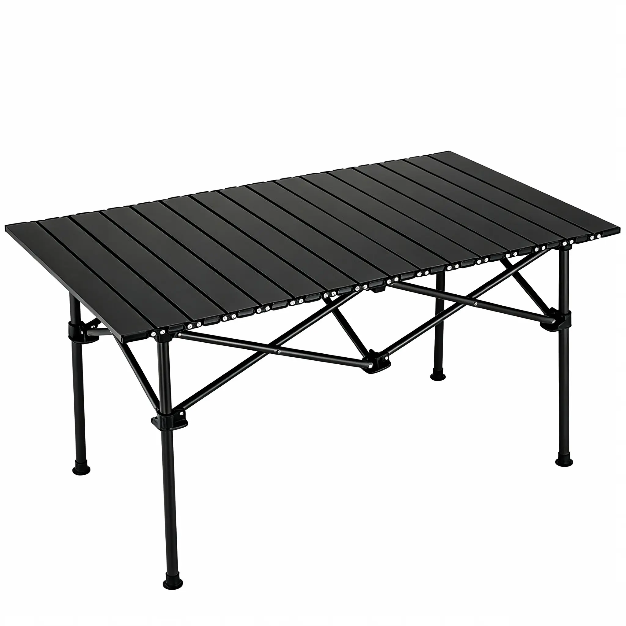 Foldable Rectangular Sturdy Aluminum Outdoor Camping Table - Heavy-Duty, Compact, Lightweight Tables, Easy Carry, Flat Top, 4-Legged Trestle Base, Family-Focused Outdoor Safe Garden Accessory (Requires Assembly) for Camping, Backyard Use