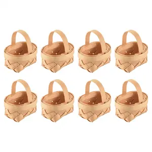 8PCS Wooden Mini Woven Baskets with Handles, Small Gift/Flower Boxes for Wedding Party Favors, Home Bathroom Decor & Photo Prop Crafts