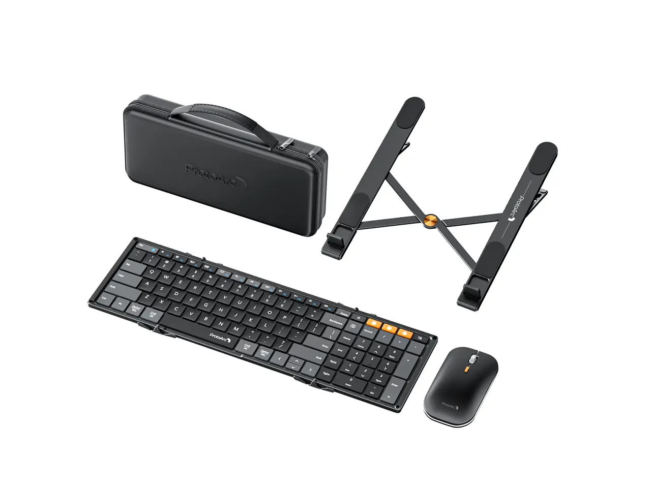 ProtoArc Tri-Fold Wireless Keyboard Mouse Combo with Laptop Stand -portable Bluetooth, XKM01 CaseUp - Black