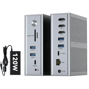 DisplayLink Docking Station 3 Monitors, 14-in-1 USB C Triple  Docking Station for M1 M2 M3 M4 MacBook/ mini, Windows, Chrome (3HDMI, 120W Power , 5 USB, Ethernet, SD/ SD