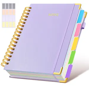 Large 8" x 10" B5 leather hardcover spiral journal, 300 pages, five subjects college-ruled notebook with removable divider tabs, lined note-taking planner for school work and women’s daily use