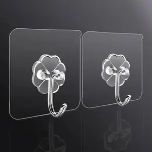 20pcs Transparent Clear Sticky Hook, Self-adhesive Wall Mounted Hook, Multifunctional Hook for Kitchen Bathroom Bedroom