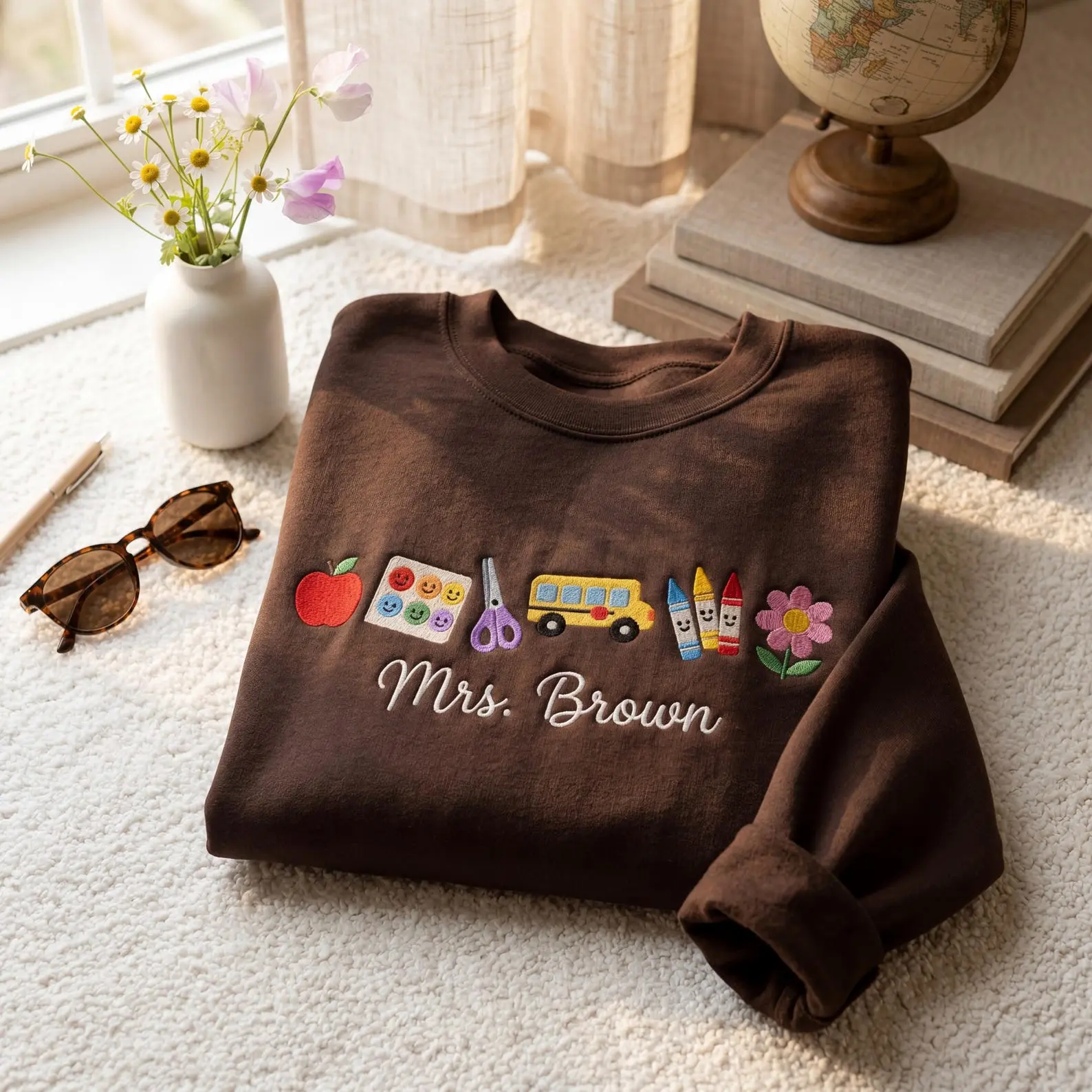 [MADE IN US] Embroidered Custom Teacher Sweatshirt T-shirt Hoodie, Personalized Teacher Name Crewneck, Teacher Appreciation Gift, Back to School Pullover