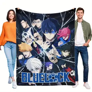Blue Lock Anime-Themed Fleece Blanket - Soft Brushed Microfiber Geometric Character Design, Lightweight All-Season Throw for Bed, Sofa & Home Decor - Perfect Gift for Anime Fans, Anime Gifts, Bed Warmer, Vibrant Illustration, Durable Comfort 397