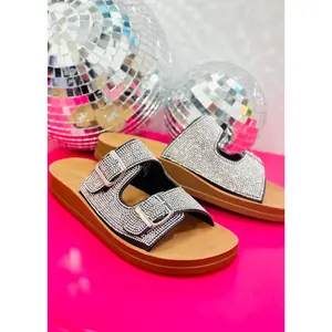Lets Be Real Black Rhinestones Sandal by Corkys