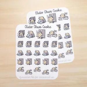 Clutter Chaos Cookie Sticker Sheet – Cute Messy Room Planner Stickers for Hobonichi, Bullet Journal, Scrapbooking