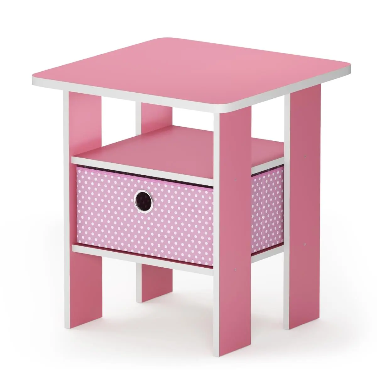 Furinno Andrey Carb-Compliant Engineered Wood End Table - Assembly Required Bedside Cabinet, Nightstand with Drawer, Pink Side Table with Storage, 17.5x15.75x15.75 in, for Bedroom & Living Room