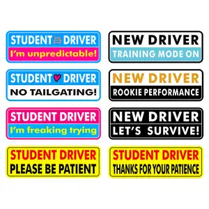 8PCS Student Driver Magnets, New Driver Magnet for Car, Reflective Magnetic Stickers, Funny Please Be Patient Signs, Weatherproof Removable Novice Rookie Safety for Car Accessories 9.8x3.34in
