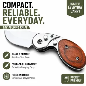 Assistance Mini Pocket Folding Knife 5CR13MOV Blade Wood + Stainless Steel Handle Outdoor Hiking Camping Fishing Survival Multi-function Tool