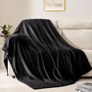 King Size Super Flannel Throw Lightweight Fuzzy Plush for Couch Sofa or Seasons (Black, 108" x 90")