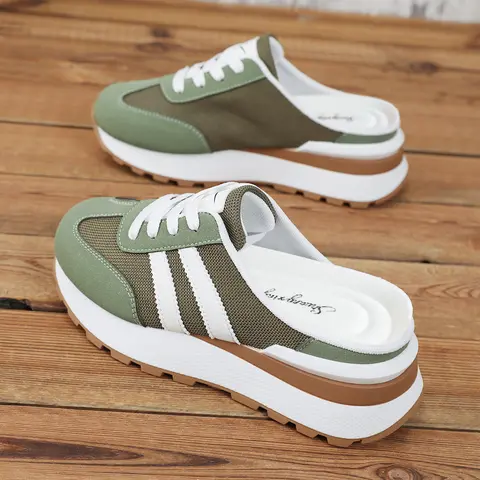 New Summer Autumn Women's Casual Outdoor Shoes, Thick Sole Comfortable Mesh Breathable, Height Increase 6.5cm, Party Slip-On Sandals, Walking Shoes, Breathable Mesh Thick Soled Mules