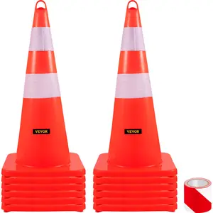 VEVOR Safety Cones, 12 x 28\" Traffic Cones, PVC Orange Construction Cones, 2 Reflective Collars Traffic Cones with Weighted Base and Hand-Held Ring Used for Traffic Control, Driveway Road Parking