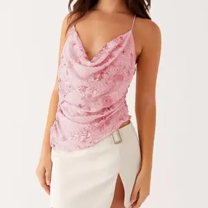 Women’s sequined beaded top, sparkling round-neck vest, rhinestone-embellished top, crisscross tie-backless vest GARMENTARY