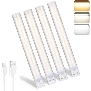 "16" Under Cabinet Lighting - 1/2/4 Pack USB Rechargeable LED Closet Lights with Motion Sensor & Dimming, Stick-On Lights for Bedroom, Kitchen, Stair (16-Inch)，Father's Day Gift