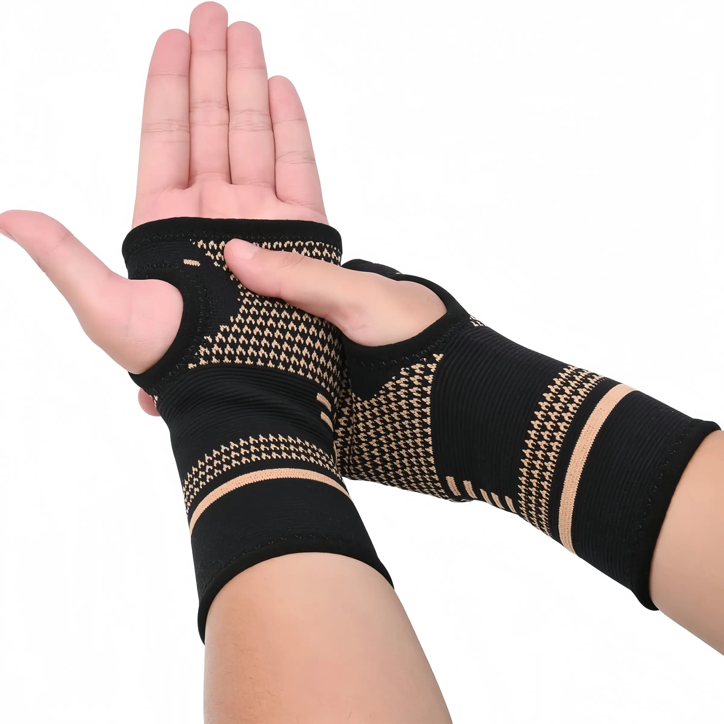 Copper Wrist Compression Sleeve 1 Pair, Comfortable Hand Brace Support for Arthritis, Tendonitis, Sprains, Workout, Carpal Tunnel Relief - Left & Right - Women and Men