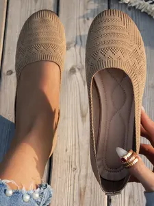 New Flyknit Slip-On Flat Shoes, Breathable Mesh Upper, Soft and Elastic Material, Comfortable Fit, Non-Irritating, Non-Pressing, Slip On Flats