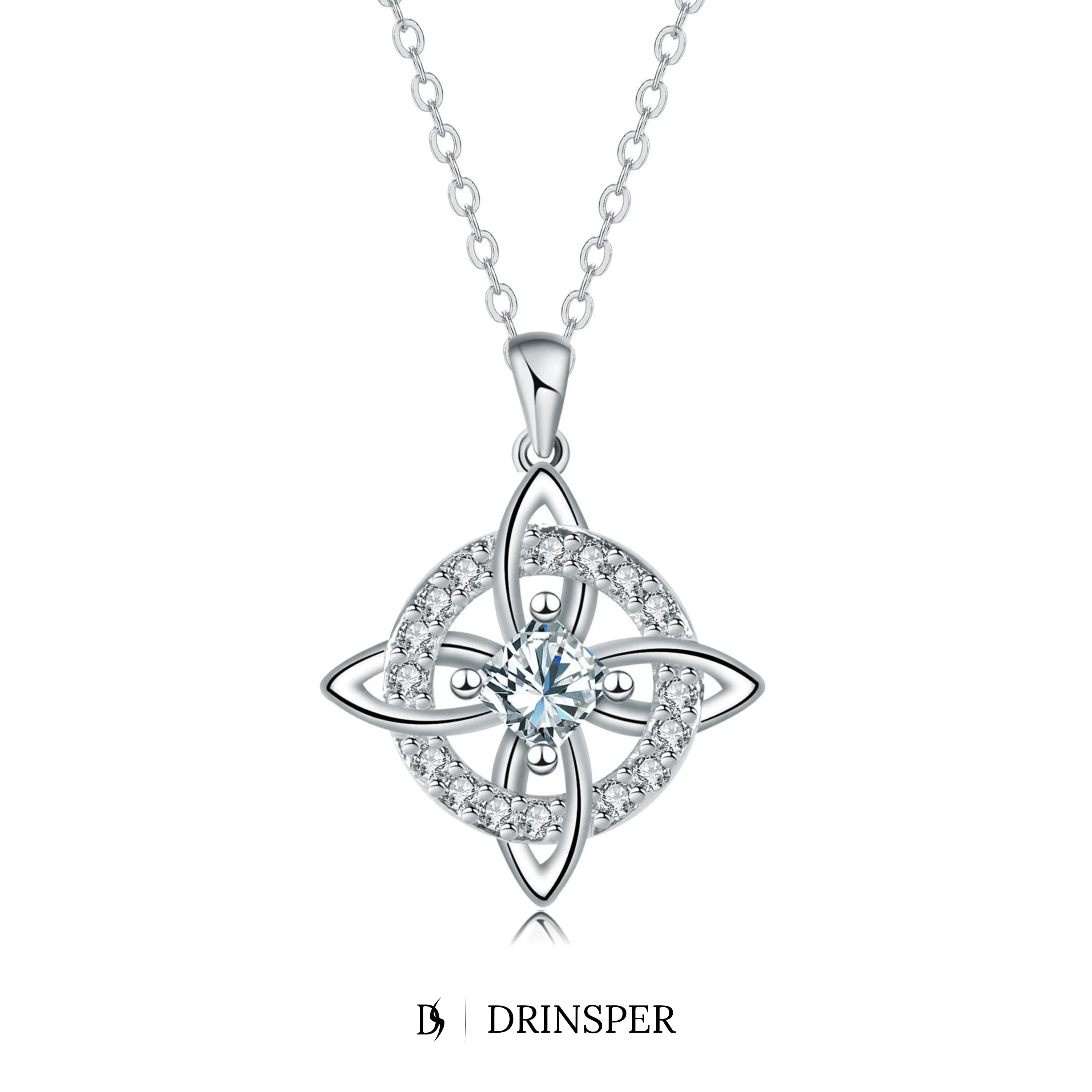 DRINSPER Women's Witches Knot Cubic Zirconia Copper Jewelry Necklace - Hecate Goddess Celtic Knot Spiritual Pendant Collar Amulet, Non-Natural Crystal Accessories for Women, Unique Gift