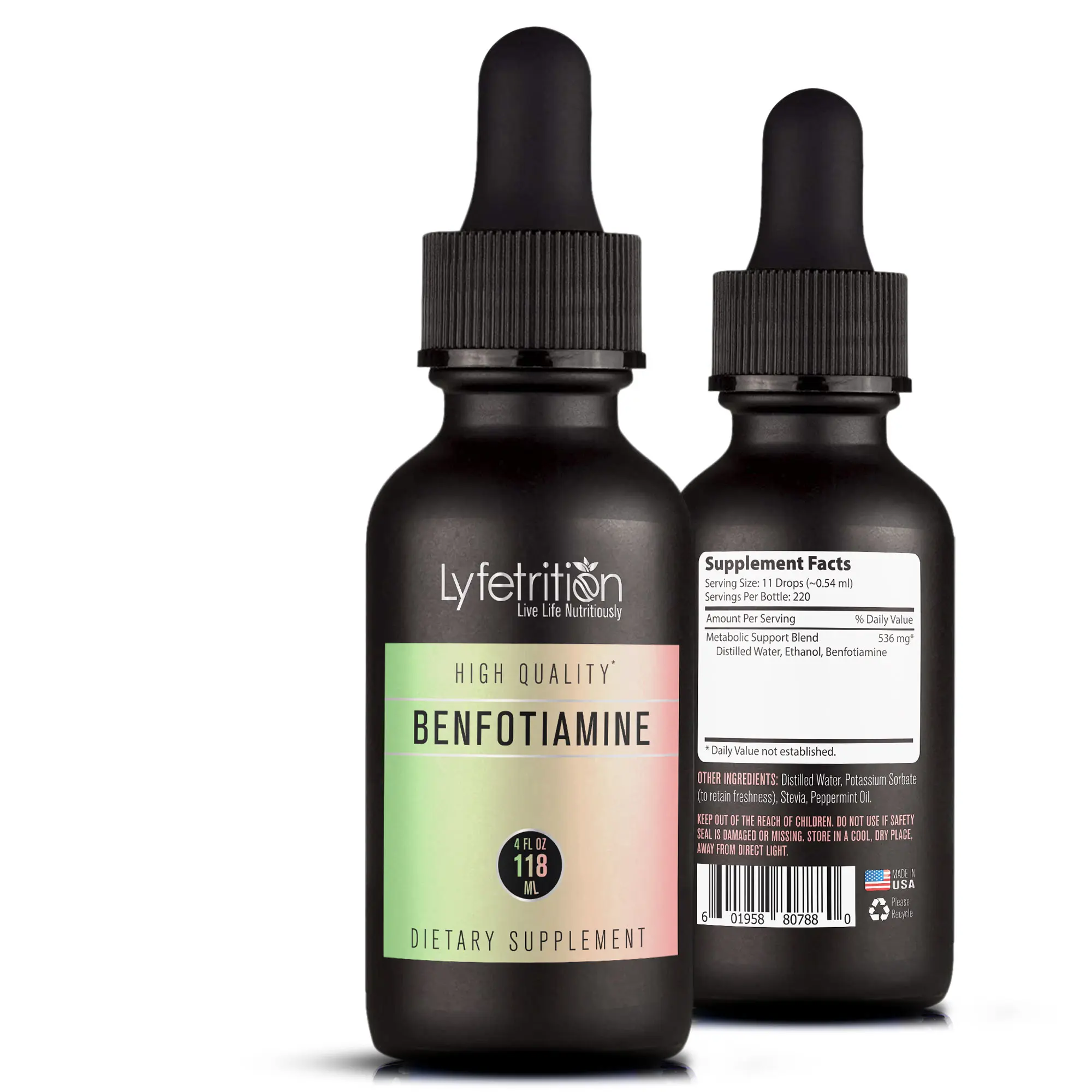 LYFETRITION Benfotiamine 118 ml 4 FL Oz Liquid 220 Servings Quick Absorption Potent Ingredients Non-GMO Made in USA Dietary Supplement